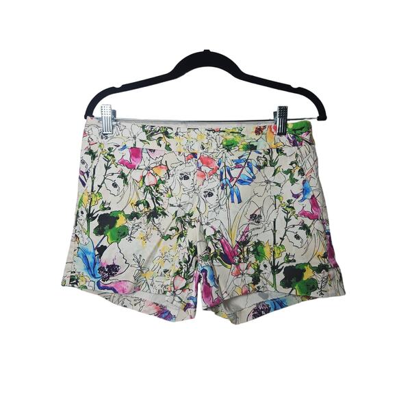 Express‎ Women's Floral Shorts Size 4 White Blue Pink Green Pockets - Picture 1 of 7